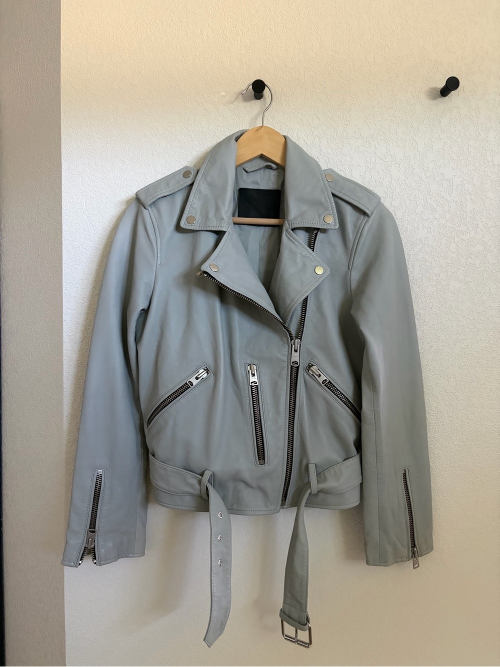 AllSaints Balfern Leather Biker Jacket I. Concrete Grey size 8